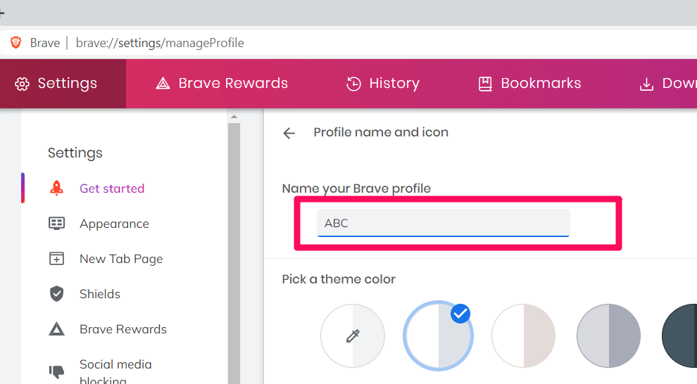 Enter Profile Name on Brave browser