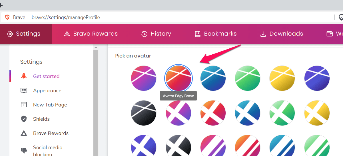 Pick up the Avatar Profile for Brave computer
